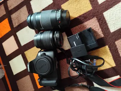 Canon DSLR body with two zoom lenses + battery charger — used