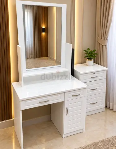 White Dressing Table with Mirror and Matching 3-Drawer Chest - Like New