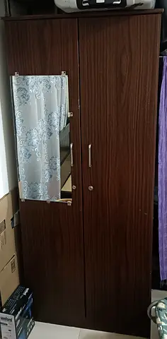 Two-door wooden wardrobe with mirror — good condition