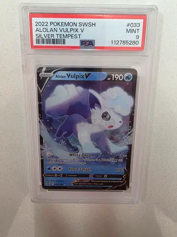 PSA 9 Alolan Vulpix V #033 - 2022 Pokemon Silver Tempest - White Drop/ Frost Smash - MINT