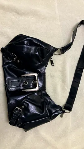 Black faux leather shoulder bag with buckle detail