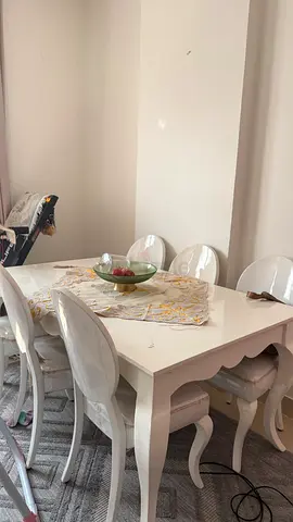 White 6-Seater Dining Table with Chairs - Good Condition