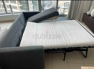Grey Fabric Sofa Bed with Pull-Out Mattress - Good Condition