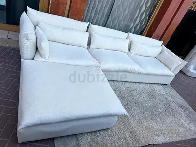 Stylish Modren Marina Home feather 🪶 filled L Shape Sofa Beige