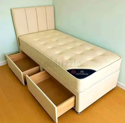 Single Bed with Headboard, Storage Drawers and Mattress - Cream