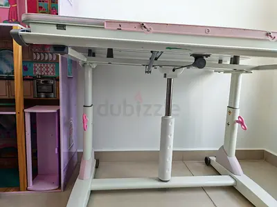 Adjustable Kids Study Desk with Tilting Top - White/Pink