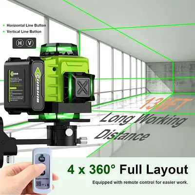 16 Lines Green Laser Level Kit -4x360° 4D Self-Leveling Cross Line Laser Level