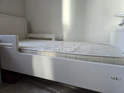 Single white wooden bed frame with mattress - good condition