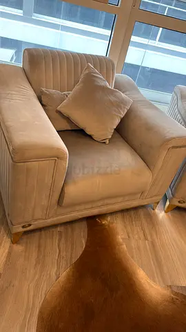 Beige Velvet Single-Seat Armchair with Cushion - veryyyyy Good Condition
