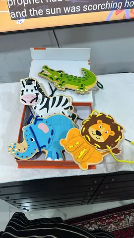 Wooden Animal Puzzle Set - Lion, Zebra, Elephant, Crocodile lacing Montessori Learning