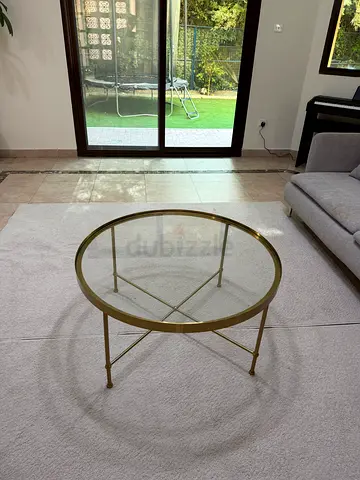 IKEA Round Glass Top Coffee Table with Gold Frame