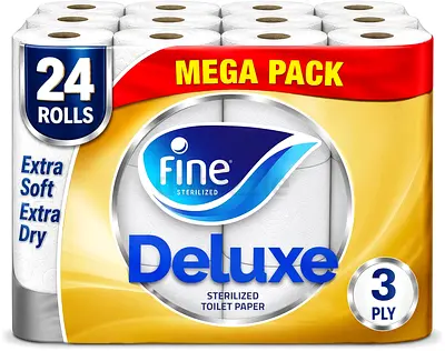 Deluxe Toilet Tissues Paper 24 Rolls, 140 sheets x 3 Ply, Packaging may vary