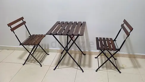 Foldable Bistro Set - Wooden Slat Table with 2 Chairs