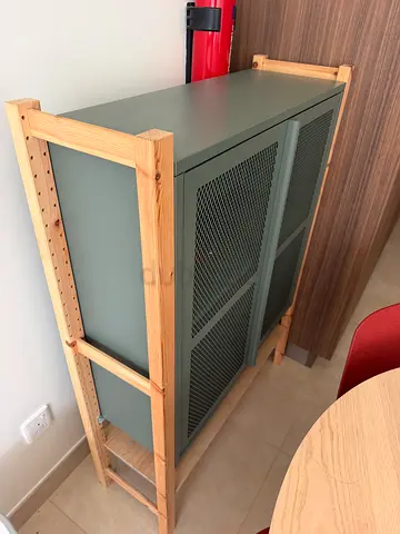 Metal storage cabinet with wooden frame - good used condition