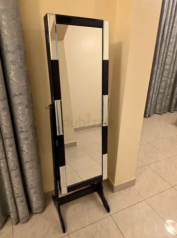 Free-standing Full Length Jewelry Mirror with Storage - Dark Wood