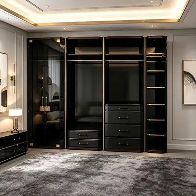 Modern Luxury Black and Gold Wardrobe Unit
