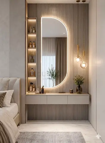 Modern Wall-Mounted Vanity with LED Mirror and Shelving