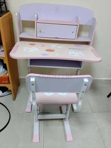 Pink Kids Study Desk and Chair Set with Storage