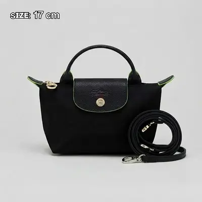 Longcamp Small black top-handle bag with detachable shoulder strap (17 cm)