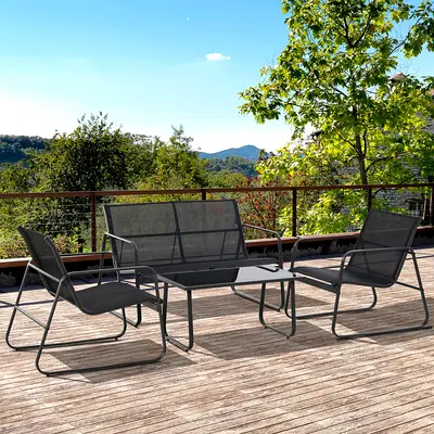 Highlight - Four-piece metal garden furniture set: Comes with a two-seater garden sofa, two chairs a