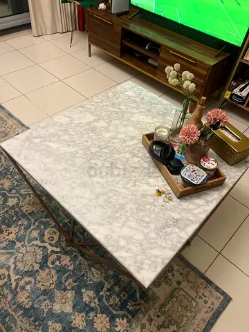 White Marble Top Coffee Table with Metal Frame