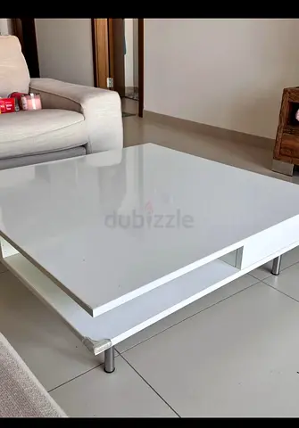White modern low rectangular coffee table with storage