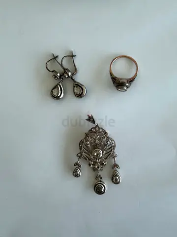Vintage silver ring, pendant and matching drop earrings set
