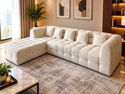 Luxury Cream Bouclé L-Shaped Sectional Sofa