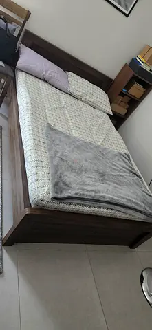 Solid Wood Twin Bed Frame with Headboard and Mattress - Walnut Finish