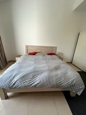 Queen size bed frame with headboard and mattress (very good condition) 215cms x 185cms