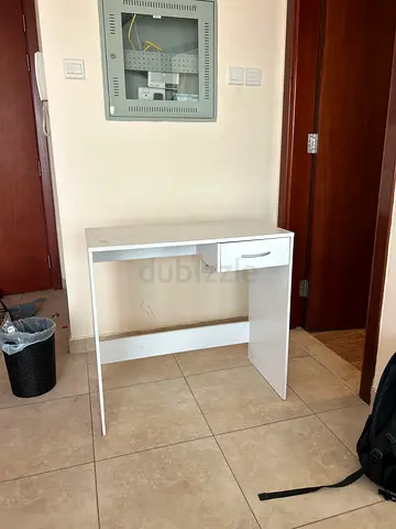 Compact white study computer desk with single drawer