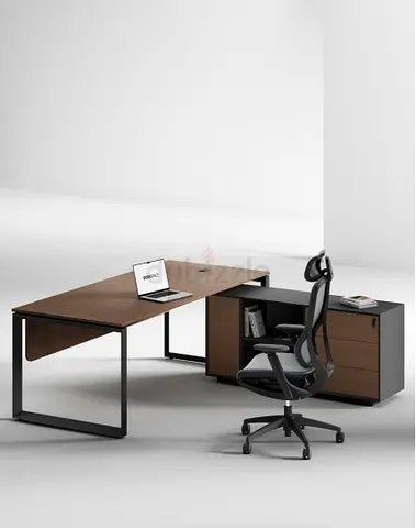 L-shaped Executive Office Desk with Storage Pedestal