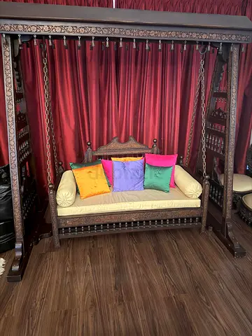 Traditional Hand-Carved Wooden Indoor Jhula / Swing with Cushions