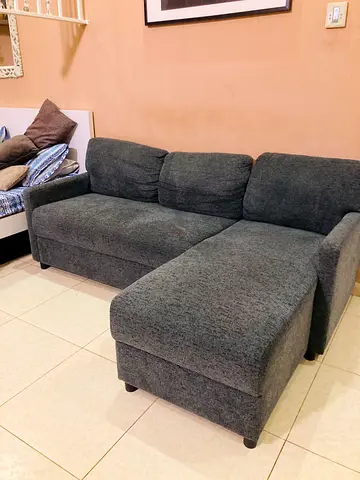 Grey L-shaped 3-seater Sofa with Chaise - Good Condition