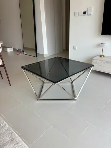 Modern Smoked GlassCoffee Table with Stainless Steel Frame