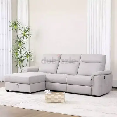 Light grey L-shaped reclining sofa with chaise