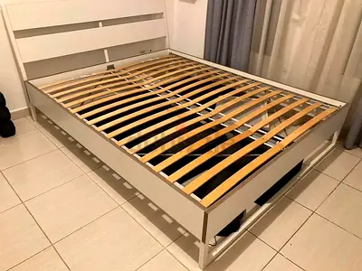 IKEA double bed frame 160X200 Luröy slatted with storage drawers - white