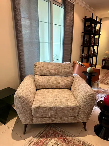 Comfortable Single Armchair - Neutral Fabric, Good Condition and Marble Center Table