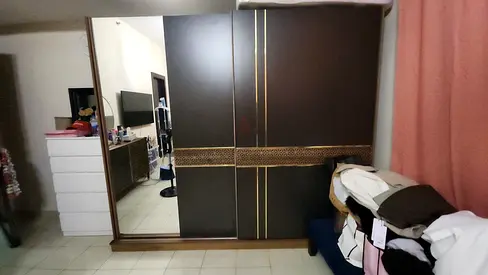 Dark brown sliding wardrobe with mirror - good condition