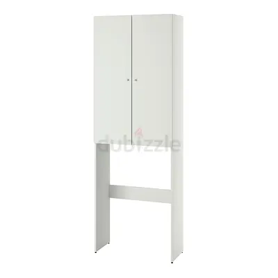 Tall white over Washing Machine storage cabinet with doors