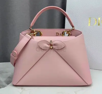 Dior Light Pink Structured Handbag with Top Handle and Bow Detail