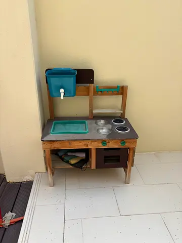 Kid Wooden Play Kitchen with Sink and Accessories - Good Condition
