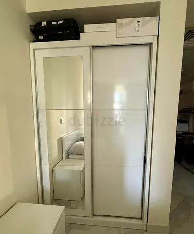 White Sliding Wardrobe with Mirror - Compact Built-in Style