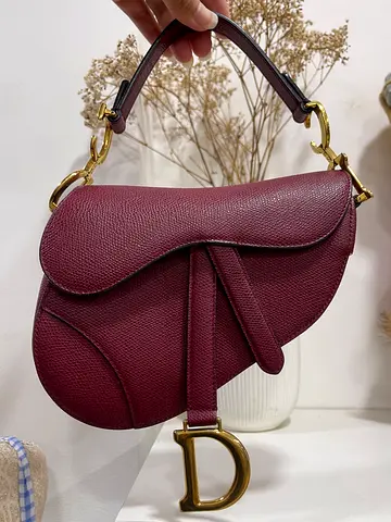 Burgundy Saddle Shoulder Bag with Gold Hardware, Excellent, With Box, Dustbag, Strap and Card
