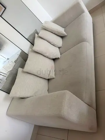 Beige 3-Seater Fabric Sofa with Cushions - Good Condition