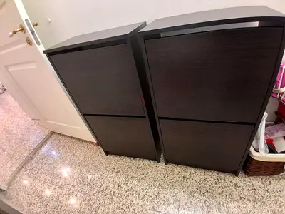 Pair of dark brown slim shoe cabinets - good condition