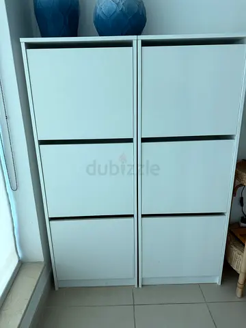 White 6-Compartment Storage Cabinet / Shoe Rack - Good Condition