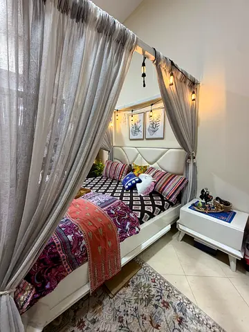Canopy Bed King Size with Curtains and Nightstand - Cozy King Size Bed Set With Dresser