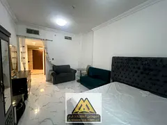 Furnished studio in Al Waha Towers. Includes free parking, gym, and swimming pool access. Prime loca