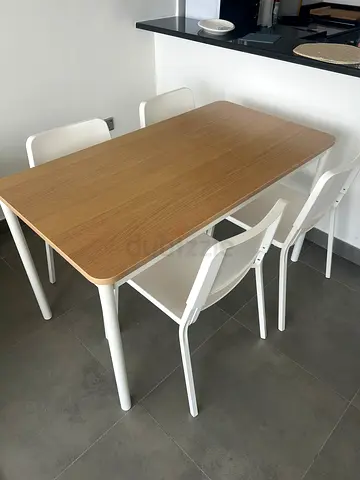 Wood Effect Dining Table with 4 White Chairs - Excellent Condition (IKEA)
